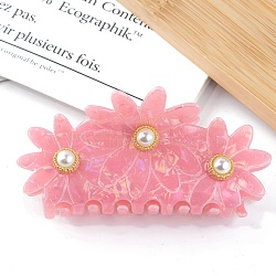 Flower PVC Large Claw Hair Clips, with Plastic Imitation Pearl, Hair Accessories for Women & Girls, Salmon, 51x105x51mm(PW-WG11512-06)