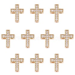 10Pcs Brass Micro Pave Clear Cubic Zirconia Beads, Cross, Real 18K Gold Plated, 13x10x4mm, Hole: 1mm(FIND-SZ0005-97)