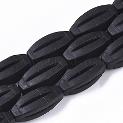 Natural Black Stone Beads Strands, Oval, 35~37x14x14mm, Hole: 1mm, about 12pcs/strand, 17.13 inch(43.5 cm)(G-S364-024)