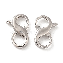 Rhodium Plated 925 Sterling Silver Double Opening Lobster Claw Clasps, Infinity Shape, with 925 Stamp, Real Platinum Plated, 13x8.5x3mm, Hole: 4mm(STER-Q187-01B-P)