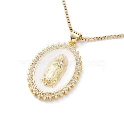 Clear Cubic Zirconia Religion Pendant Necklace, Golden 304 Stainless Steel Jewelry for Women, Oval, 15.67 inch(39.8cm), Pendant: 30x20x3.5mm(NJEW-F307-01B)