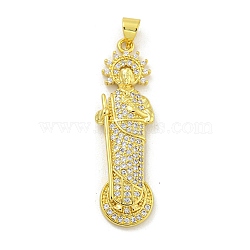 Priest Rack Plating Brass Micro Pave Cubic Zirconia Pendants, Cadmium Free & Lead Free, Long-Lasting Plated, Real 18K Gold Plated, 39x11.5x4mm, Hole: 3.5x5mm(KK-G513-88G)