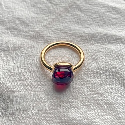 Square 304 Stainless Steel with Glass Finger Rings, Golden, Dark Red, 10mm, US Size 8(18.1mm)(FS-WG8AAFA-02)