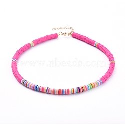 Handmade Polymer Clay Heishi Beaded Choker Necklaces, with Alloy Lobster Claw Clasps and Iron Chain Extender, Colorful, 15.5 inch(39.6cm)(NJEW-JN02722-04)