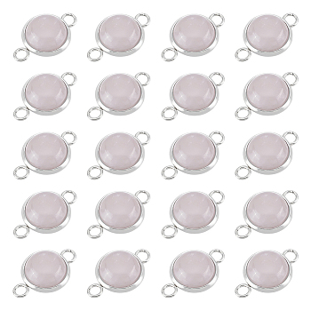 20Pcs Natural Rose Quartz Connector Charms, Half Round Links, with Platinum Tone 304 Stainless Steel Findings, 12x19.5x5mm, Hole: 2mm