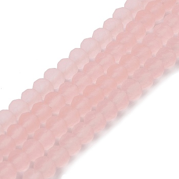 Transparent Glass Beads Strands, Faceted, Frosted, Rondelle, Pink, 8mm, Hole: 1mm, about 65~68pcs/strand, 15.7~16.1 inch(40~41cm)