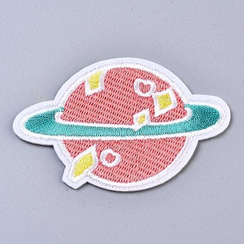 Planet Appliques, Computerized Embroidery Cloth Iron on/Sew on Patches, Costume Accessories, Light Coral, 49.5x73.5x1.5mm