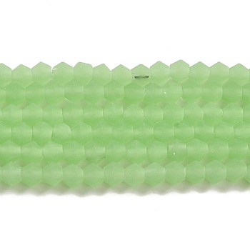 Imitation Jade Frosted Glass Bead Strands, Faceted, Bicone, Light Green, 4x4mm, Hole: 1mm, about 82~85pcs/strand, 12.01~12.2 inch(30.5~31cm)