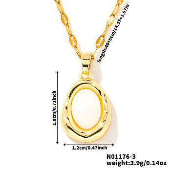 Elegant Oval Brass Pendant Necklaces, with Dapped Chain for Women, White, 15.75 inch(40cm)