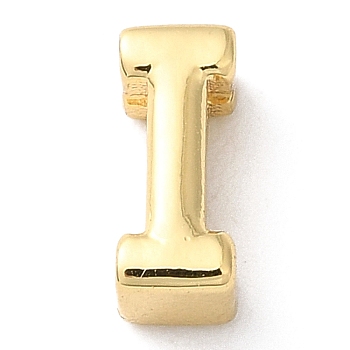 Rack Plating Brass Slide Charms, Cadmium Free & Lead Free, Real 18K Gold Plated, Letter, Letter I, 7.5x3x3.5mm, Hole: 1.5mm