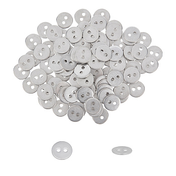 304 Stainless Steel Buttons, 2-Hole, Flat Round, Stainless Steel Color, 12x1mm, Hole: 2mm, 100pcs/box