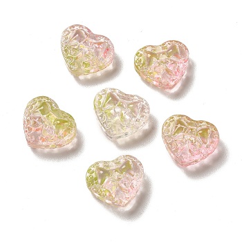 Glass Beads, Heart with Bowknot, Yellow Green, 14x16x7.5mm, Hole: 1.2mm