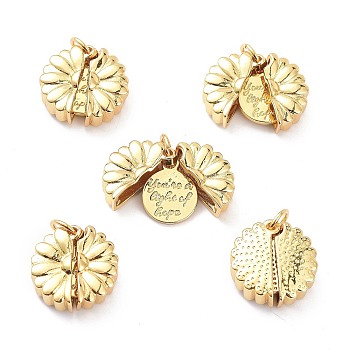 Brass Micro Pave Clear Cubic Zirconia Pendants, Long-Lasting Plated, Flower with Word You're a Light of Hope
, Real 18K Gold Plated, 18x18x5.5mm, Hole: 5mm