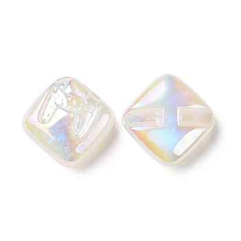 Rainbow Iridescent Plating Acrylic Beads, Glitter Beads, Rhombus with Letter H Pattern, White, 29.5x29.5x14mm, Hole: 3.2mm