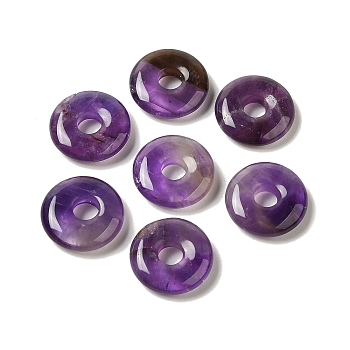 Natural Amethyst Pendants, Donut/Pi Disc Charms, 15~16x4~5mm, Hole: 4~5mm