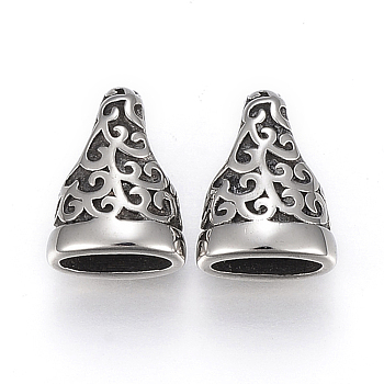 304 Stainless Steel Cord Ends, End Caps, Antique Silver, 14x10.5x7mm, Hole: 4x6mm, Inner: 4x8.5mm