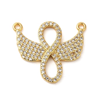 Rack Plating Brass Micro Pave Cubic Zirconia Pendants, Long-Lasting Plated, Lead Free & Cadmium Free, Wing, Real 18K Gold Plated, 18.5x21.5x2.5mm, Hole: 1.2mm