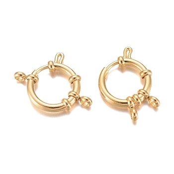 304 Stainless Steel Spring Ring Clasps, Ring, Real 24K Gold Plated, 16x4mm, Hole: 2.5mm