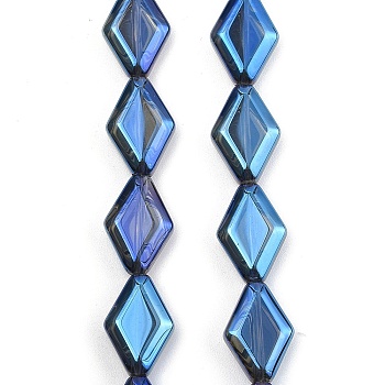 Electroplate Glass Beads Strands, Rhombus, AB Color, Blue, 15x10x5mm, Hole: 1mm, about 43pcs/strand, 25.39''(64.5cm)