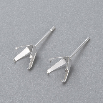 304 Stainless Steel Prong Earring Settings, Stud Earring Findings, Silver, Tray: 6.5x6.5mm, Pin: 0.8mm