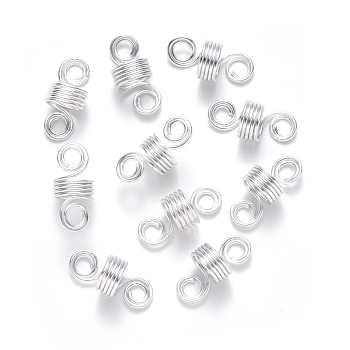 Aluminum Hair Braid Dreadlock Beads, Dread Cuff Coil, Wire Hair Coil Cuffs, 5 Loops, Silver, 22~23x10mm, Hole: 4mm, 8mm Inner Diameter