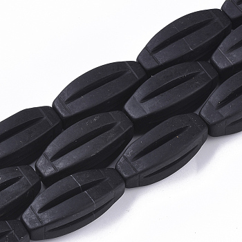 Natural Black Stone Beads Strands, Oval, 35~37x14x14mm, Hole: 1mm, about 12pcs/strand, 17.13 inch(43.5 cm)
