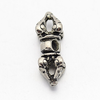 Buddhist Jewelry Findings, Brass Dorje Vajra Beads, Antique Silver, 15x7mm, Hole: 2mm