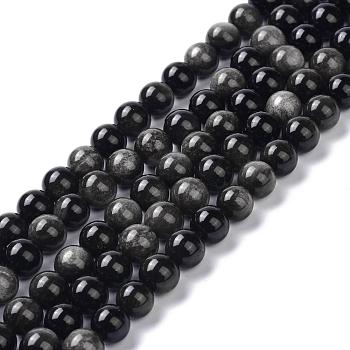 Natural Silver Obsidian Beads Strands, Round, 8.5mm, Hole: 1.2mm, about 47pcs/strand, 15.35''(39cm)