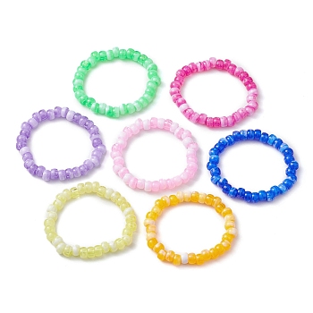 7Pcs 7 Colors Two Tone Rondelle Acrylic Beaded Stretch Bracelets for Women, Mixed Color, Inner Diameter: 2-1/8 inch(5.5cm), Bead: 9x5.5mm, 1pc/color