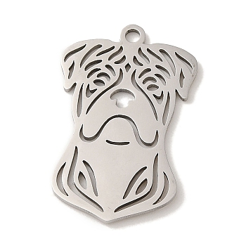 Non-Tarnish 201 Stainless Steel Pendants, Laser Cut, Dog Charm, Stainless Steel Color, 24.5x16x1mm, Hole: 1.6mm