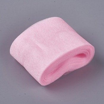 Nylon Organza Ribbon, Pink, 2-3/8 inch(6cm), about 10yards/bundle