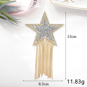 Glitter Resin Hotfix Rhinestone, Iron on Patches, with Tassel, Dress Shoes Garment Decoration, Star, Silver, 150x85mm