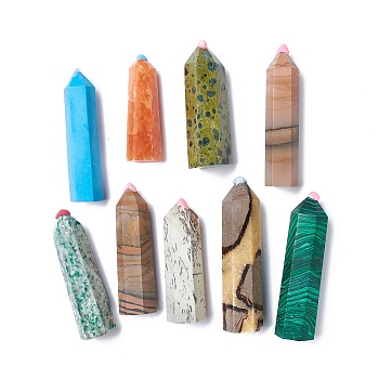 Natural & Synthetic Gemstone Tower Home Display Decoration, Healing Stone Wands, for Reiki Chakra Meditation Therapy Decos, Hexagon Prism, 73~104x21~31x19~26mm