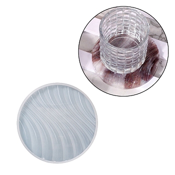 DIY Flat Round/Square Corrugated Cup Mat Silicone Molds, Resin Casting Wave Pattern Coaster Molds, For UV Resin, Epoxy Resin Craft Making, Flat Round, 106x10mm