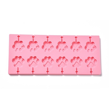 DIY Lollipop Making Food Grade Silicone Molds, Candy Molds, Dog Paw Print, 12 Cavities, Pink, 115x264x8mm, Inner Diameter: 32x35mm, Fit for 3mm Stick