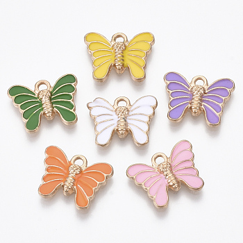 Alloy Enamel Pendants, Butterfly, Light Gold, Mixed Color, 12.5x16x2.5mm, Hole: 1.8mm