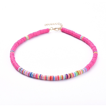 Handmade Polymer Clay Heishi Beaded Choker Necklaces, with Alloy Lobster Claw Clasps and Iron Chain Extender, Colorful, 15.5 inch(39.6cm)