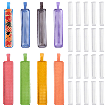 CHGCRAFT DIY 8 Colors Rectangle Pendant Making Kits, Including Alloy Big Pendants Cabochon Settings, Transparent Glass Cabochons, Mixed Color, Settings: 60.5x12x2mm, Hole: 6.5mm, 32pcs/box