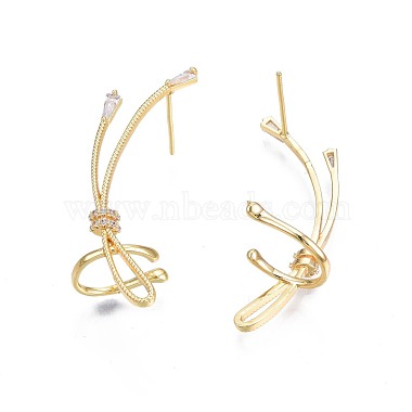 Cubic Zirconia Wrapped Knot Stud Earrings(EJEW-N012-42)-2