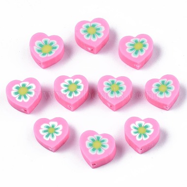 Pearl Pink Heart Polymer Clay Beads