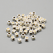 Cheriswelry Plating Acrylic Beads, Metal Enlaced, Mixed Letters, Cube, Letter, 5.5~6x5.5~6x5.5~6mm, Hole: 3.5mm(SACR-CW0001-07)