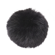 Handmade Faux Rabbit Fur Pom Pom Ball Covered Pendants, Fuzzy Bunny Hair Balls, with Elastic Fiber, Black, 55~74mm, Hole: 5mm(WOVE-F020-A14)
