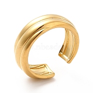 Ion Plating(IP) 304 Stainless Steel Grooved Open Cuff Ring for Women, Real 18K Gold Plated, US Size 6 3/4(17.1mm)(RJEW-F131-14G)