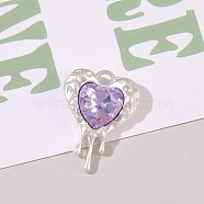 Alloy Rhinestone Charms, Matte Silver Color, Heart, Violet, 24x17mm(FIND-PW0025-16C)