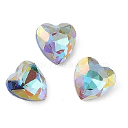 Glass Rhinestone Cabochons, Flat Back & Back Plated, Faceted, Heart, Bermuda Blue, 10x10x5mm(RGLA-L029-08A-BBLA)