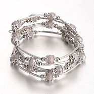 Five Loops Wrap Glass Beads Bracelets, with Metal Findings, Gainsboro, 56mm(BJEW-JB01962-02)