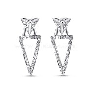 TINYSAND 925 Sterling Silver Triangle Drop Stud Earrings, Silver, 19.5x7.4mm, Pin: 11.06mm(TS-E333-S)