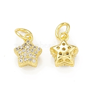 Rack Plating Brass Micro Pave Clear Cubic Zirconia Charms, with Jump Ring, Cadmium Free & Lead Free, Long-Lasting Plated, Real 18K Gold Plated, Star Charm, Clear, 10x7x5mm, Hole: 3mm(KK-C011-56G)