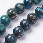 Natural Pyrite Beads Strands, Dyed, Round, Dark Cyan, about 10~10.5mm, Hole: 1.5mm, about 19pcs/strand, 7.7 inch(19.6cm)(G-K181-01-I02)