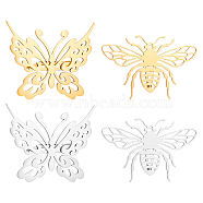 Unicraftale 4Pcs 4 Style Butterfly & Bee Brooches, 201 Stainless Steel Insect Lapel Pins for Backpack Clothes, Golden & Stainless Steel Color, 42x47.5x7mm, 31.5x49.5x6.5mm, 1pc/style(STAS-UN0034-84)